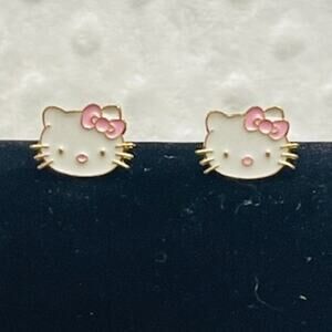 Hello Kitty Enameled Pink Bow, Gold Plated, Stud Earrings-NEW